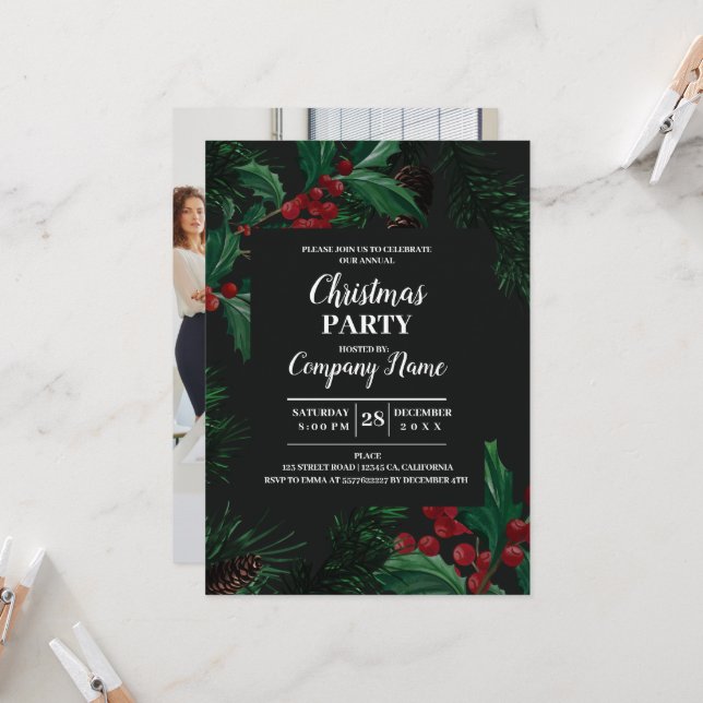 Invitación Elegante empresa Navidades de cócteles Fiesta Invi (Anverso/Reverso In Situ)