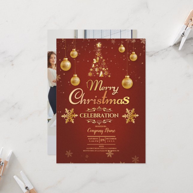 Invitación Elegante empresa Navidades de cócteles Fiesta Invi (Anverso/Reverso In Situ)