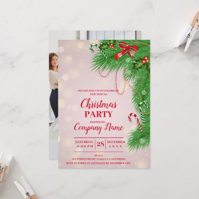 Invitación Elegante empresa Navidades de cócteles Fiesta Invi (Anverso/Reverso In Situ)