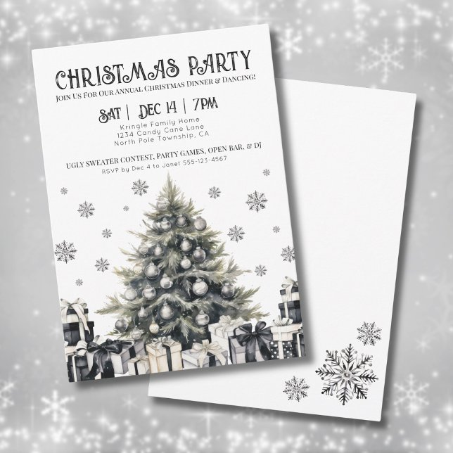 Invitación elegante en blanco y negro para fiesta  (Black White Elegant Christmas Party Invitation)