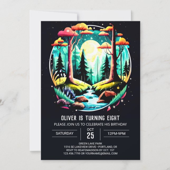 Invitación Elegante en el cumpleaños de los niños de Woods (Anverso)