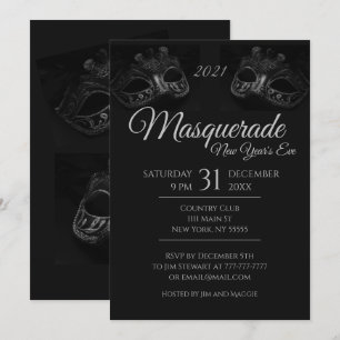 Invitación Elegante En Fiesta De Mascarada Negra