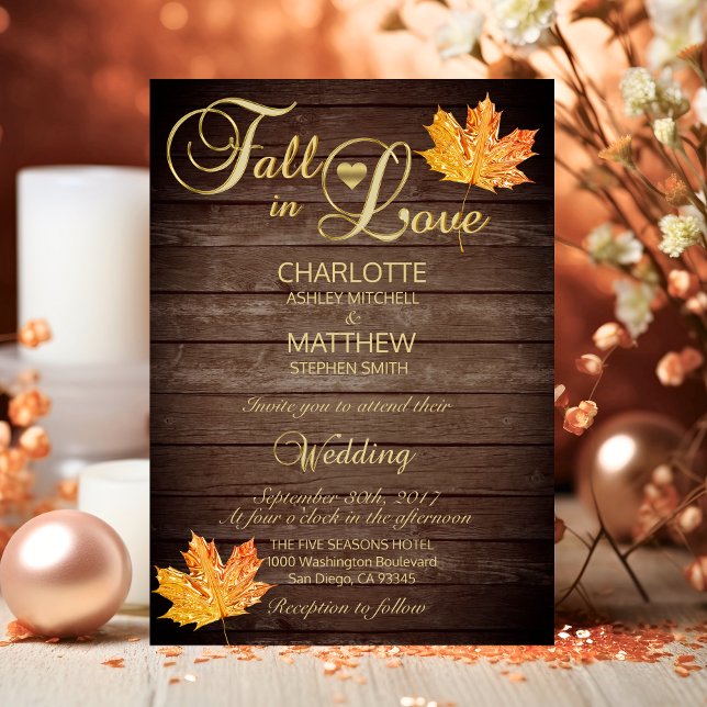 Invitación Elegante ENAMÓRATE Boda de Madera Rústica (Elegant FALL in LOVE Rustic Wood Wedding Invitation)