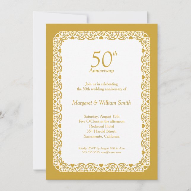 Invitación Elegante encaje 50 Aniversario Boda Fiesta (Anverso)