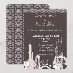 Invitación Elegante encaje azul de la Marina Skyline de Chica