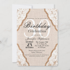 Invitación Elegante encaje blanco en Burlap Jute