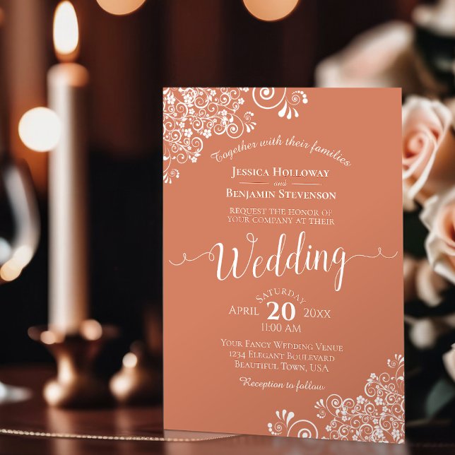 Invitación Elegante encaje blanco en el Boda de Coral de Terr (Subido por el creador)