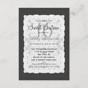 Invitación Elegante encaje blanco sobre negro