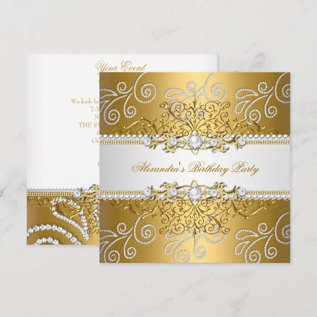 Invitación Elegante Encaje de Plata Dorada con Superposición  (Anverso / Reverso)