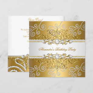Invitación Elegante Encaje de Plata Dorada con Superposición 