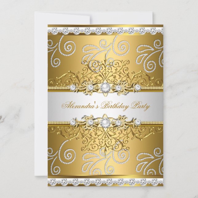 Invitación Elegante Encaje de Plata y Oro con Superposición d (Anverso)