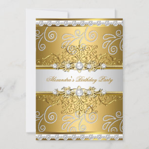 Invitación Elegante Encaje de Plata y Oro con Superposición d