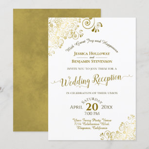 Invitación Elegante encaje dorado y fiesta de recepción de bo