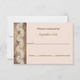 Invitación Elegante encaje en una boda rústica de madera RSVP