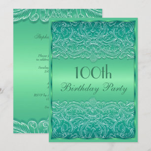 Invitación Elegante encaje francés verde cumpleaños 100