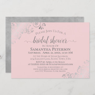 Invitación Elegante encaje plateado en ducha de novia rosa Ru