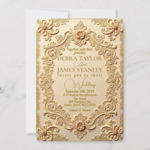 Invitación Elegante encaje victoriano   Boda dorada vintage