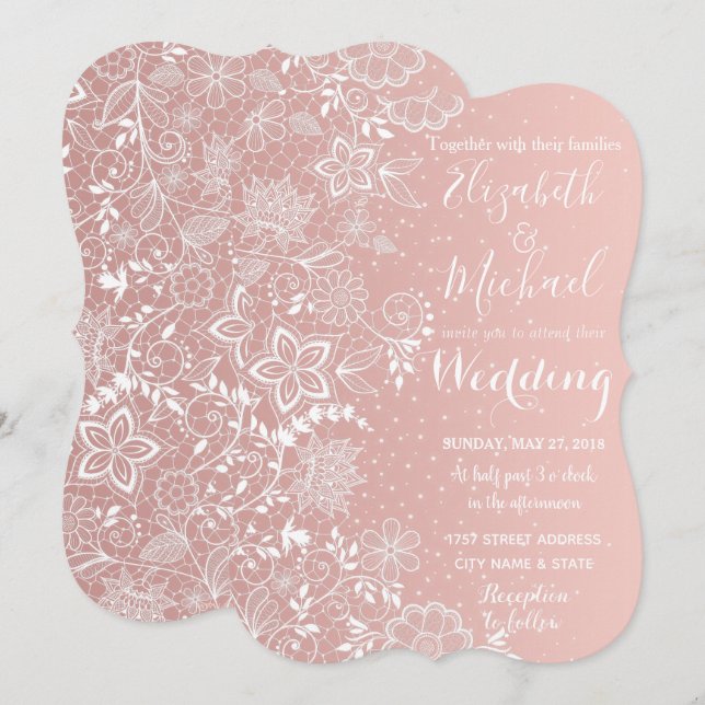 Invitación Elegante encaje y boda de confeti (Anverso / Reverso)