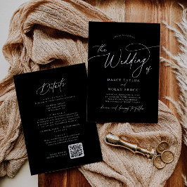 Invitación Elegante encanto para la boda negra con RSVP
