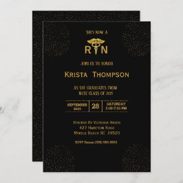 Invitación Elegante enfermera graduada Black Gold Inv