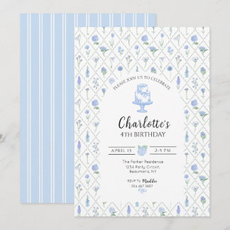 Invitación Elegante enrejado floral azul y verde