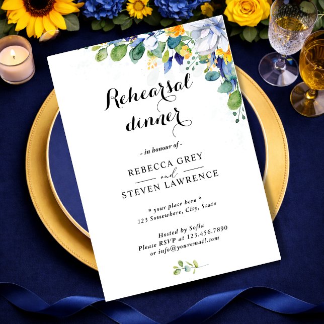 Invitación Elegante ensayo boda amarillo azul celeste (Subido por el creador)