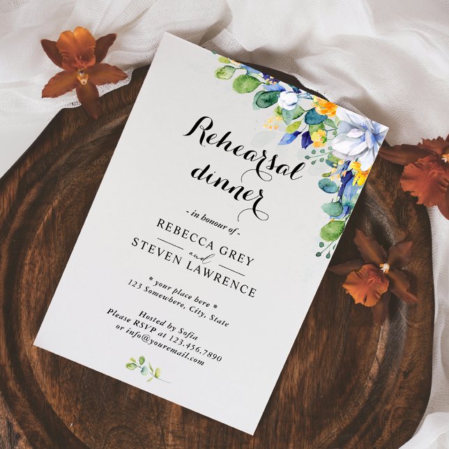 Invitación Elegante ensayo boda amarillo azul celeste (Subido por el creador)