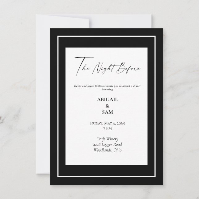 Invitación Elegante ensayo Boda blanco y negro (Anverso)