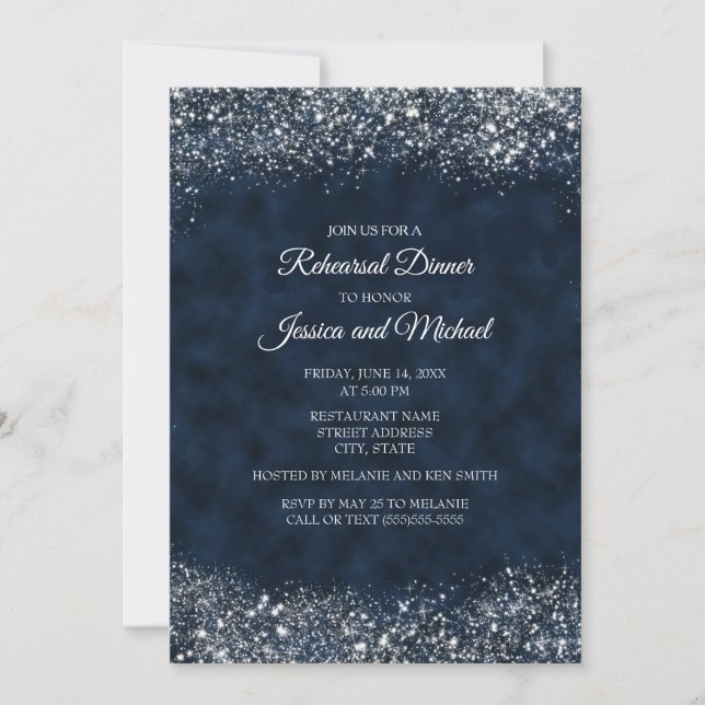 Invitación Elegante ensayo Boda de la Marina Azul de Stardust (Anverso)