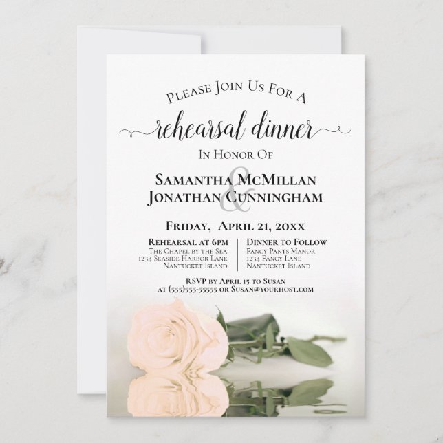 Invitación Elegante ensayo Boda Rosa de Marfil Peach (Anverso)