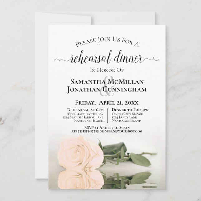 Invitación Elegante ensayo Boda Rosa de Marfil Peach (Anverso)
