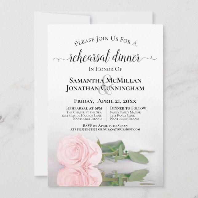 Invitación Elegante ensayo Boda rosa rosa de Rubor pálido (Anverso)