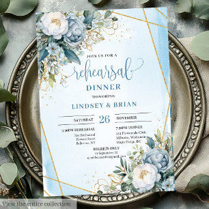 Invitación Elegante ensayo Boho Dusty Blue Eucalyptus Gold