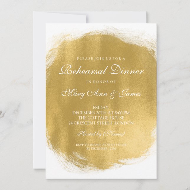 Invitación Elegante ensayo Cena Dorada Pintura de oro (Anverso)