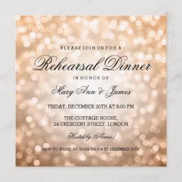 Invitación Elegante ensayo Cena Luces de Purpurina de cobre