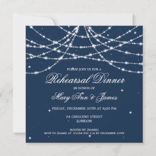 Invitación Elegante ensayo Cena Sparkling String Navy