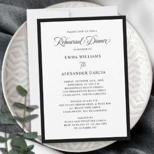 Invitación Elegante ensayo de boda cena formal negro