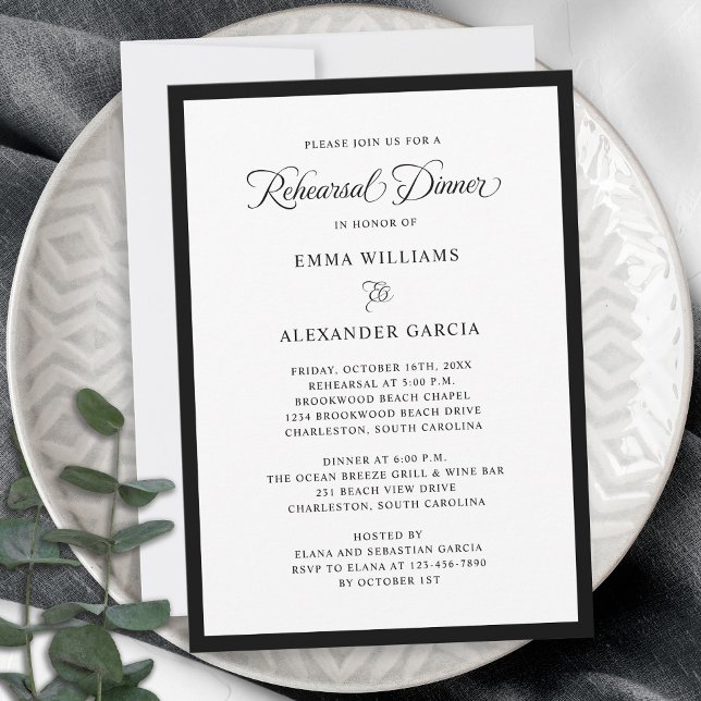 Invitación Elegante ensayo de boda cena formal negro (Elegant Wedding Rehearsal Dinner Formal Black Invitation)