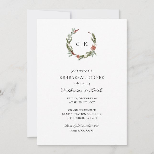 Invitación Elegante ensayo de Boda de Invierno (Anverso)