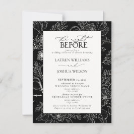 Invitación Elegante ensayo de Boda floral blanco negro