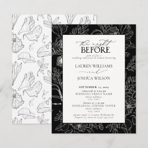 Invitación Elegante ensayo de Boda floral blanco negro