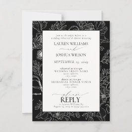 Invitación Elegante ensayo de Boda floral blanco y negro