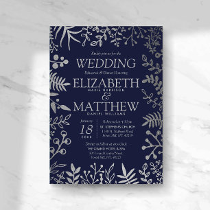 Invitación Elegante ensayo de Boda floral de marina y plata