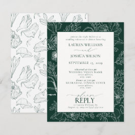 Invitación Elegante ensayo de Boda floral verde esmeralda
