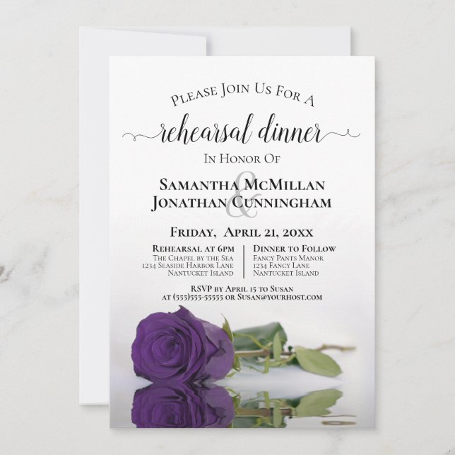 Invitación Elegante ensayo de Boda Royal Purple Rosa (Anverso)