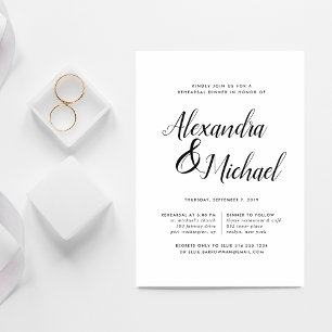 Invitación Elegante ensayo de caligrafía blanca y negra