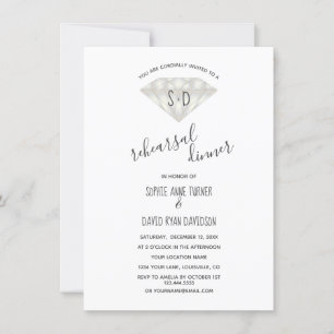 Invitación Elegante ensayo de caligrafía de diamantes Cena