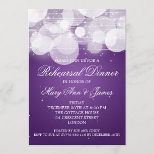 Invitación Elegante ensayo de cena brillo y pulido morado