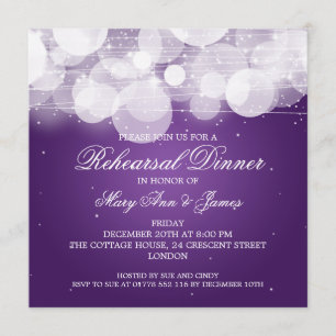 Invitación Elegante ensayo de cena brillo y pulido morado