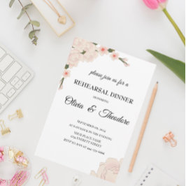Invitación Elegante ensayo de floración rosa para la cena